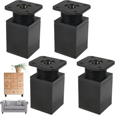 Immagine prodotto di Ibenzoa® Set di 4 piedini regolabili per mobili – acciaio lucido, regolabili in altezza da 8 a 16 cm, lunghezza 6 cm, diametro 4 cm, base antiscivolo, colore nero/argento