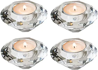 Image de Supports pour bougies chauffe-plat, lot de 4. Supports en verre pour bougies, chandeliers votifs en cristal, décorations pour table, idéal pour les mariages