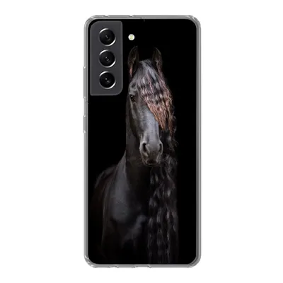 Produktbild von MuchoWow® Handyhülle Schutzhülle Hülle für Samsung Galaxy S21 FE Pferde - Friesisch - Mähne - Schwarz - Tiere Silikon Softcase Handy Hülle - Mobiltelefonhülle