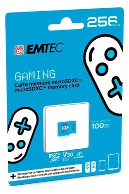 Immagine prodotto di Emtec Gaming - Scheda di memoria flash - 256 GB - A1 / Classe video V30 / UHS-I U3 - microSDXC UHS-I - Blu (ECMSDM256GXCU3G)