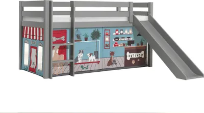 Produktbild von Spielbett >PINO< in Kiefer massiv grau lackiert - 210x114x218 (BxHxT)
