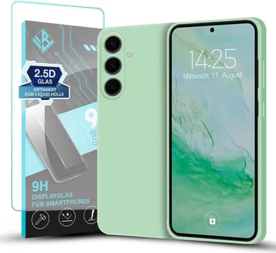 Produktbild von Hülle für Samsung Galaxy S24 FE mit 9H Displayglas Displayschutz Plus Case Cover Bumper Silikon Softgrip Schutzhülle Farbe: Türkis