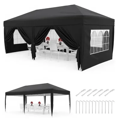 Immagine prodotto di Gazebo pieghevole 3x6 m - Tenda da festa pop-up impermeabile - 6 pannelli laterali - Protezione solare UPF 50+ - Borsa per il trasporto - Nero