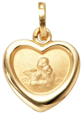 Produktbild von Anhänger Herzanhänger mit Engel Schutzengel 333 Gold Gelbgold teilmatt