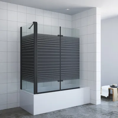 Produktbild von AQUALAVOS Duschwand Badewanne schwarz faltbar 120x140x70 cm mit Duschablage 5 mm ESG Klarglas Nano Beschichtung