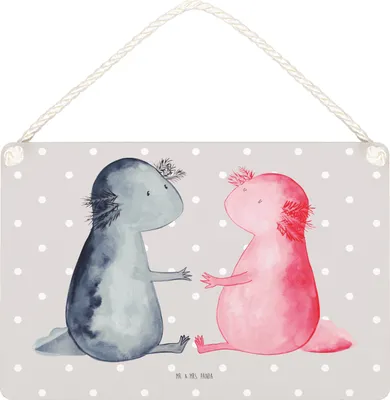 Produktbild von Mr. & Mrs. Panda holzbild Axolotl Liebe DIN A4 - Grau Pastell - Geschenk, Türschild, Holzschild, Wandbild Holz, Schild, Deko, Lurch, Paar