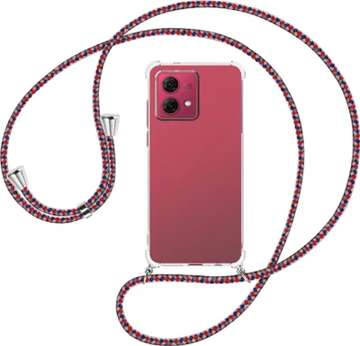 Produktbild von Handykette Backcover-Schutzhülle mit Band (Metall silberfarben) für Motorola Moto G84 5G (6.5'') - silber/blau/rot