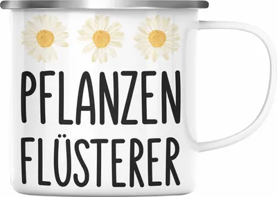 Produktbild von Trendation - Pflanzenflüsterer Gärtner Emaille Tasse mit Spruch Garten Hobbygärtner Geschenk Lustig Gärtnerin Geschenkidee (Silber)