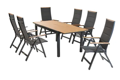 Produktbild von Merxx "Verona" Set 7tlg., 6 Klappsessel, Ausziehtisc 150 (200) x 90 cm, Tischplatte aus Kunststoff, Aluminium/Textil