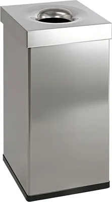 Produktbild von Selbstlöschender eckiger Abfallsammler aus Edelstahl | 55 Liter, HxBxT 60x30x30cm | Silber