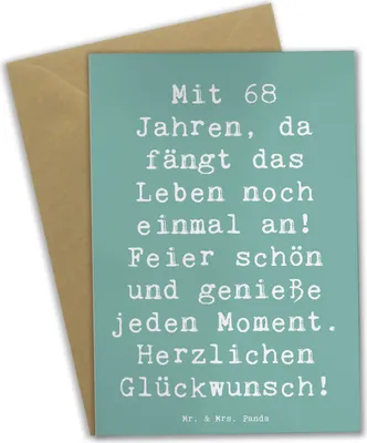 Produktbild von Mr. & Mrs. Panda Grußkarte Spruch 68. Geburtstag Freude - Meeresbrise - Geschenk, Grußkarten, hochzeitskarten, weihnachtskarten, handgefertigte Geschenke, osterkarten