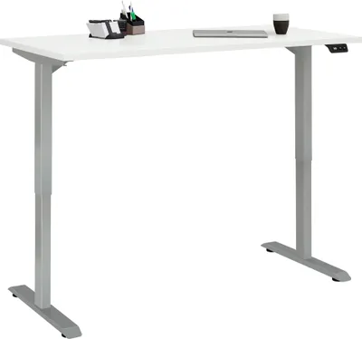 Produktbild von Schreibtisch >e-desk< in weiss/alu - 120x72x72 (B/H/T) elektrisch verstellbar