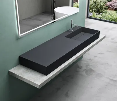 Produktbild von Mai & Mai Aufsatzwaschbecken Hängewaschbecken BxTxH: 150x48x13cm in matt Anthrazit aus Mineralguss ohne Überlauf Col12-Rechts