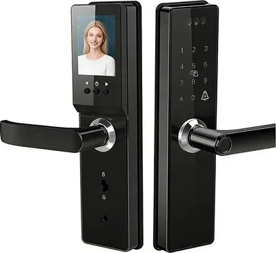 Produktbild von ZELURXX 3D Gesichts­erkennung Fingerabdruck Türschloss WiFi Smart Schloss mit Kamera, Passwort, NFC, App-Steuerung, Fernentriegelung, Schwarz