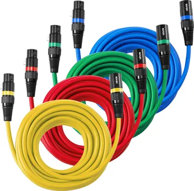 Image de VEVOR Câble XLR 7,62 m, pack de 4, câble microphone DMX symétrique (mâle à femelle), câble microphone-haut-parleur XLR 3 pôles plaqué or, pour éclairage de scène, microphones, amplificateurs, tables de mixage