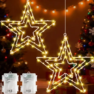 LED Weihnachtsstern Fensterbeleuchtung 2er-Set mit Timer, warmweiß