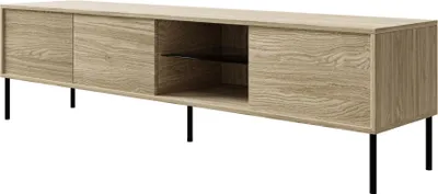 Produktbild von Selsey Modity - TV-Schrank 3-türig mit Glasregal und Beleuchtung, 175 cm, Holzoptik Eiche