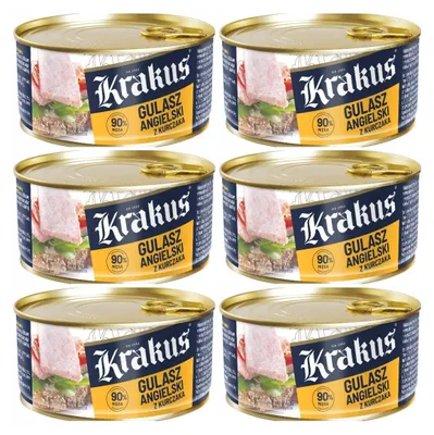 Produktbild von Krakus Englisches Gulasch Hähnchen 6x 300g - Fleischkonserve Dosenfleisch