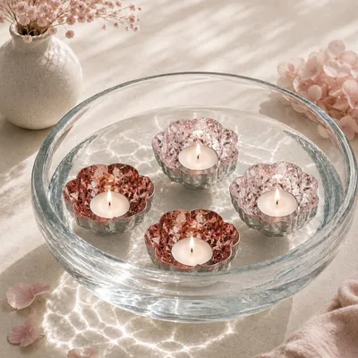 Produktbild von Schwimmschalen Rosa Blüten aus Eisen, 4er Set in Ø 8 cm