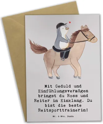 Produktbild von Mr. & Mrs. Panda babykarte Reitsport Trainerin Harmonie - Grau Pastell - Geschenk, Grußkarte, Sportart, Pferdesport, glückwunschkarten, einladungskarten, Glückwunschkarte
