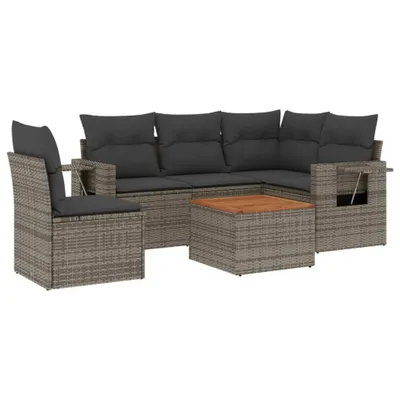 Produktbild von 6-tlg. Garten-Sofagarnitur mit Kissen Grau Poly Rattan