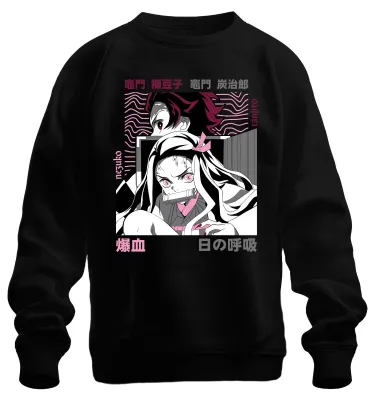 Produktbild von Kimetsu no Yaiba Nezuko Tanjiro Anime Dämonenjäger Japan Y2K Sweatshirt Pullover, Schwarz, S
