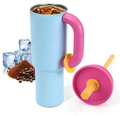 Thermosbecher 1,18 l Edelstahl mit Henkel & Strohhalm