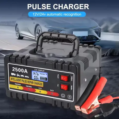 Obrázek produktu pro Nabíječka autobaterií – 220 W inteligentní pulzní nabíječka – funkce opravy – pro olověno-kyselé baterie – LCD displej – 6 A/24 V a 8 A/12 V – černá