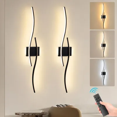 Produktbild von 2 Stück LED Wandleuchte Modern Innen Wandlampe Dimmbar 3000K-6000K Wiederaufladbar mit Fernbedienung und Timer für Wohnzimmer Schlafzimmer Flur