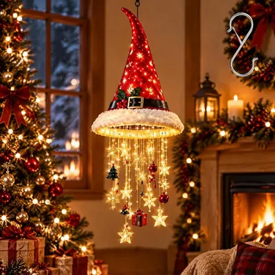 Produktbild von Beleuchteter Weihnachtsmann-Hut Kronleuchter, Weihnachtslampe zum (1PC-A), Veranda & Innenhängebeleuchtung