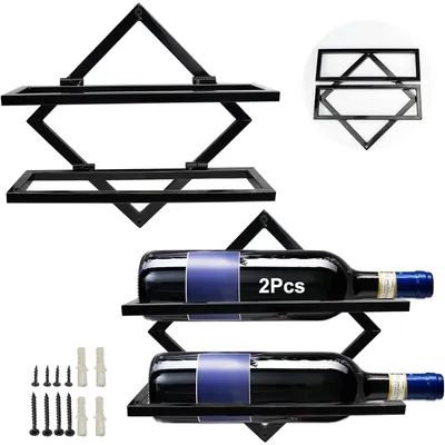 Produktbild von Weinhalter aus Metall zur Wandmontage Faltbarer hängender Weinregal Organizer für 2 Flaschen Flaschenregal Weinflaschenregal Wanddekor Schwarz 2 Stück