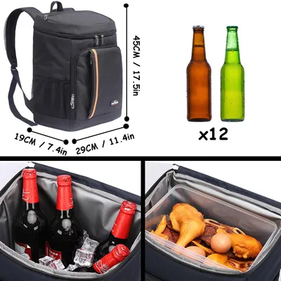 Immagine prodotto di Borsa termica, 25 litri, isolamento termico, impermeabile, resistente, colore nero, ideale per il campeggio