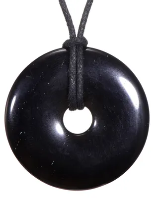 Produktbild von Morella Damen Halskette 80 cm Donut Edelstein Anhänger schwarzer Obsidian im Samtbeutel