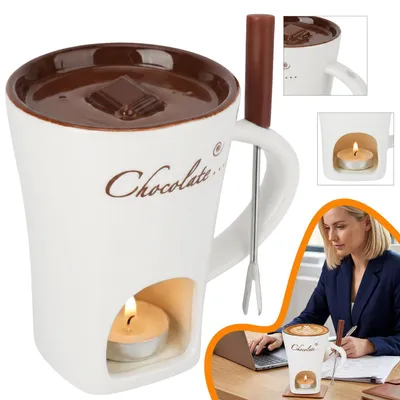 Produktbild von Schokofondue Tasse Keramik 200ML Schokofondue mit Gabeln, für Käse Schokolade Butter Karamell
