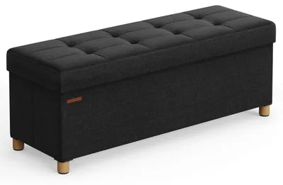 Produktbild von SONGMICS Sitzhocker mit Stauraum, klappbare Sitzbank mit Beinen, 38 x 110 x 40 cm Fußbank, Aufbewahrungsbox, bis 300 kg belastbar, für Wohnzimmer Schlafzimmer Flur, tintenschwarz LSF018B11