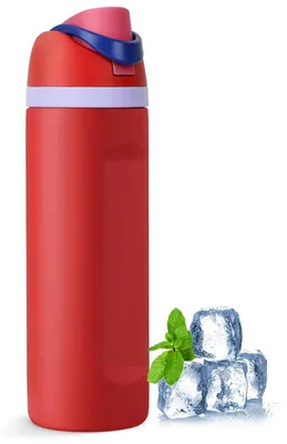 Imagen del producto de Botella térmica aislada de 710 ml, de acero inoxidable, de doble pared, a prueba de fugas, con pajita, color rojo
