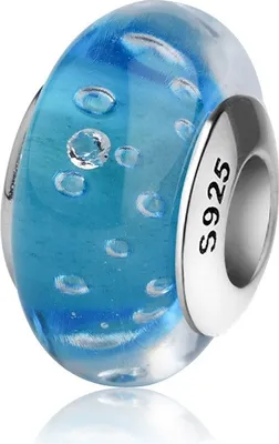 Produktbild von PANDACHARMS Türkise Luftblasen Glas Charm, 925er Sterling Silber, passt zu Pandora