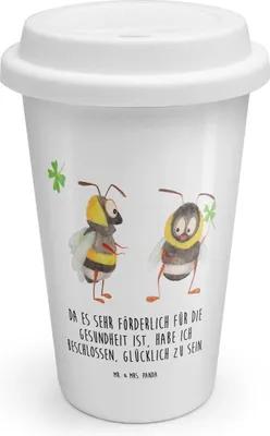 Produktbild von Mr. & Mrs. Panda ToGo Kaffeebecher Hummeln Kleeblatt - Weiß - Geschenk, Thermobecher, To Go Becher, glücklich Werden, Biene Deko, Coffee, sein, Lustige Sprüche, Hummel