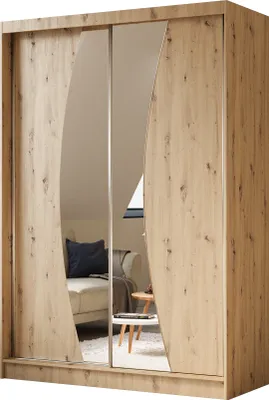 Image de Armoire Vex de 150 cm avec miroir, 2 portes coulissantes (couleur : artisan)