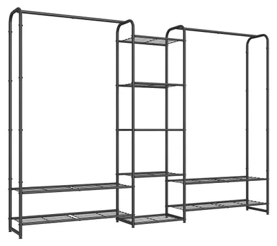 Produktbild von Kleiderständer mit Regalen – stabiler Stahl – 29 x 183 x 158,4 cm – mattschwarz