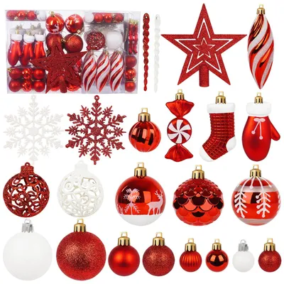Weihnachtskugeln, 135 Stück, unzerbrechlich, Kunststoff, rot