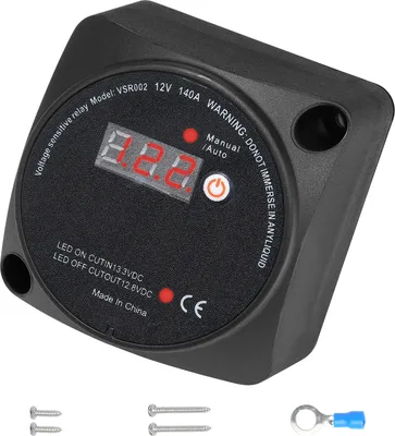 Zdjęcie produktu dla Zestaw podwójnego izolatora akumulatora SucceBuy, 12 V, 140 A, tryb ręczny i automatyczny VSR z ekranem LCD, inteligentny dla różnych pojazdów.