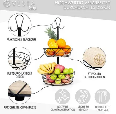 Produktbild von Famanu Obstschale – Zweistöckige Obstablage – Obstkorb mit Bananenhalter