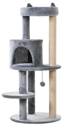 Productafbeelding van Pawhut PawHut Kraboom, 4-laags klimtoestel met sisalpalen, luxe pluche, grijs, D30-274