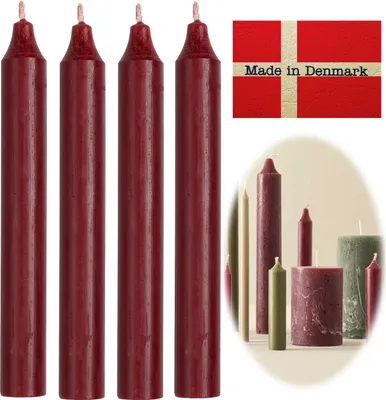 Immagine prodotto di LS-LebenStil Esclusive candele a colonna Ribe set di 4 candele da tavolo rosso bordeaux 18x2,2cm perfetta decorazione della tavola matrimonio battesimo Avvento Natale