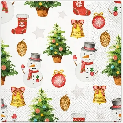 Produktbild von 20 Servietten Snowmen Pattern - Muster von Schneemänner und Tannenbäume 33x33cm