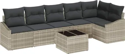 Produktbild von Sofa Set mit Kissen 7 pcs Hellgrau Poly Rattan