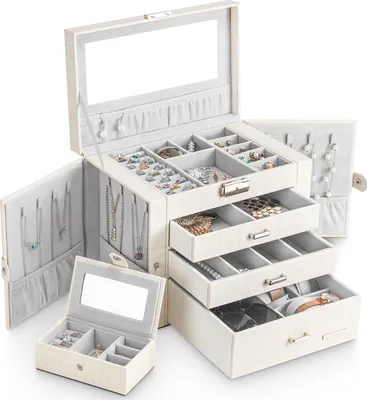 Produktbild von Yorbay 2in1 Schmuckkästchen,abschließbar mit Spiegel, 3 Schubladen und herausnehmbarer Mini-Box, Seelux Serie Schmuckkasten