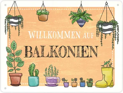Produktbild von Willkommen auf Balkonien Metallschild XL in 21x28 cm in gelb