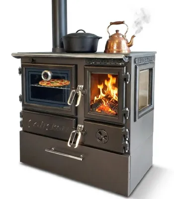 Produktbild von Panorama-Holzherd Modell 214-3D BOX links mit 6,04kW